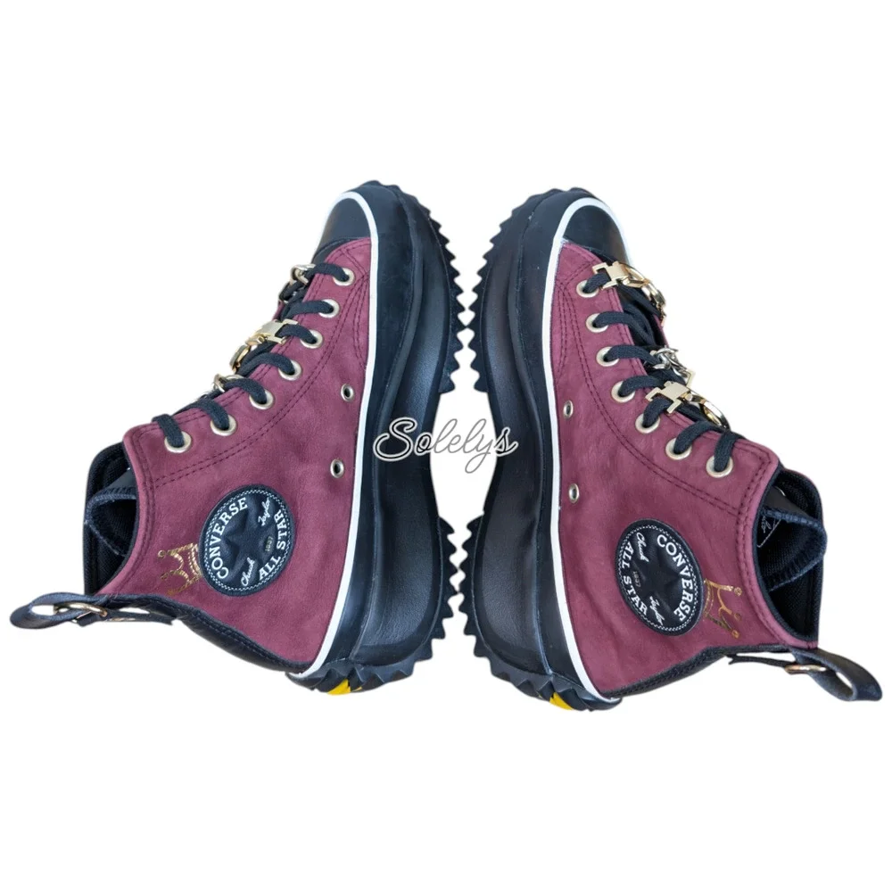 Converse Run Star Hike High Deep Ox Bordeaux Regal Red Black Leather Womens 7 - Picture 10 of 11